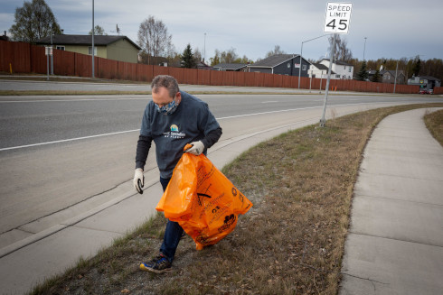 Staff Helping with Curbside Cleanup