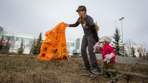 Staff Helping with Curbside Cleanup